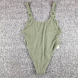 Aerie Green Ribbed One Piece Swimsuit XL Cheeky Adjustable Straps NWT